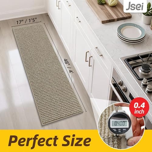 JSEI Kitchen Runner Rugs, 17''x48'' Non-Slip Kitchen Mats for Floor, Machine Washable Absorbent and Stain Resistant Kitchen Rug, Carpet Mats with TPR Backing for Kitchen, Beige - Thumbnail 2