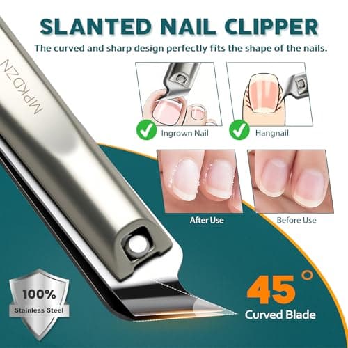 Pro 5-in-1 Nail Clippers Set for Men & Women. Ultra Sharp Stainless Steel Manicure Kit w/Angled Trimmer in Luxury Leather Case. Travel & Home Use (5-in-1 Silver) - Thumbnail 5