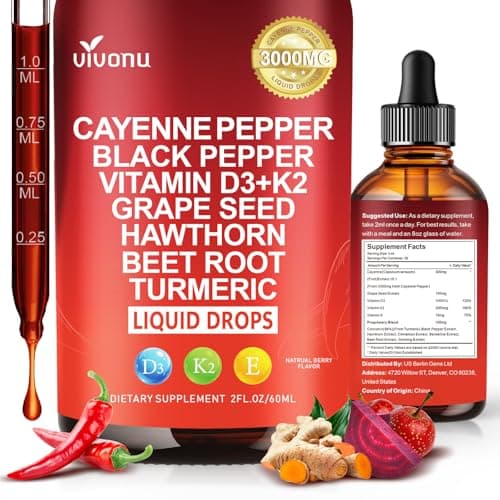 VivoNu Cayenne Pepper Softgels Supplement, Supports Leg Vein, Heart and Blood Vessel Health, with Vitamin E D3+K2 and Extracts of Grape Seed, Hawthorn, Beetroot, Berberine (Drops /1 Bottle) - Image 1