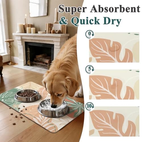 Topotdor Boho Dog Food Mat - Absorbent Quick-Dry Cat Bowl Mat for Food and Water, Non-Slip Pet Feeding Placemat for Messy Drinkers Dog Accessories Pet Supplies, 12"x20", Red - Thumbnail 2