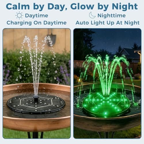 Paxverra Solar Fountain for Bird Bath with Colorful LED Lights, Floating Solar Fountain, 3W Solar Powered Water Fountain Pump with Strong Spray & 5 Nozzles for Garden, Pond, Pool, 36 LED Lights - Thumbnail 4