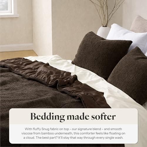 Sunday Citizen Snug Comforter Queen Size – Fluffy Plush Luxury, Reversible Cozy & Cooling Soft Thick Queen Comforter with Recycled Fill, Machine Washable (Mocha) - Thumbnail 4