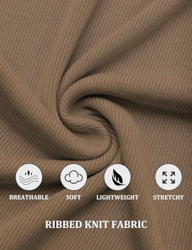 GKBK Fitted Short Sleeve Shirts for Women Ribbed Scoop Neck Fitted Tight Basic Tee Tshirts 2025 Spring Summer Tops Trendy Outfits Light Khaki S - Thumbnail 5