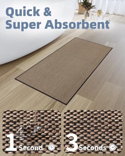 PADOOR Non-Slip Bath-Mats, Rubber-Backing Braided Absorbent Bathroom Mat, Machine Washable, Thin Bathroom Rugs Fit Under Door, Quick Dry, 20''x32'' Black - Thumbnail 4