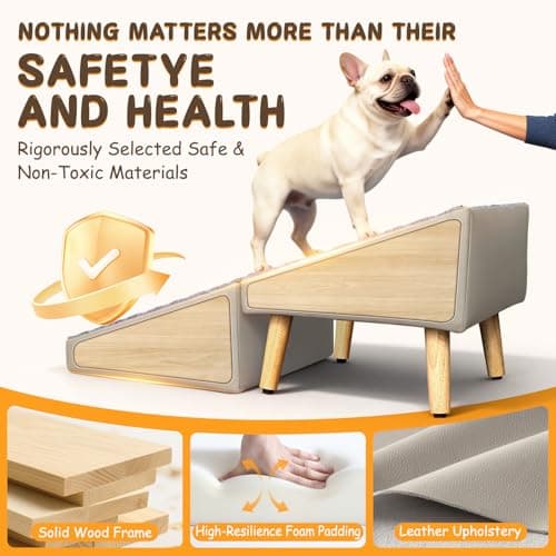 Foldable Lightweight Dog Ramp for Small Dogs - Built-in Pet Stairs for Elderly Small Dogs & Injured Puppies, 13.1'H Pet Ramp for Couch & Low Bed, Multi-Use as Footstool - Thumbnail 6