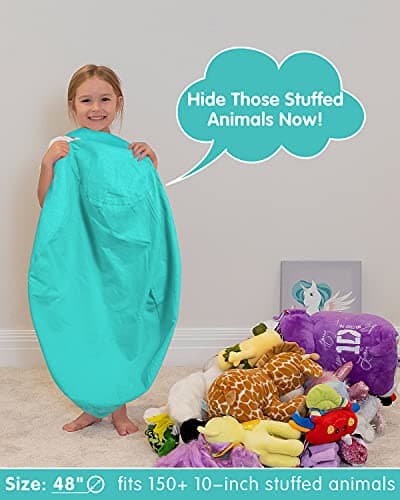 Aubliss Stuffed Animal Bean Bag Storage Chair, Beanbag Covers Only for Organizing Plush Toys, Turns into Bean Bag Seat for Kids When Filled, X-Large 48"-Canvas Solid Aqua - Thumbnail 3