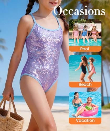 Shiny Gold Foil One-Piece Swimsuit Set for Girls 5-6 Years with Scarf Skirt | Kids Quick-Dry Swimsuit for Swimming & Beach - Thumbnail 3