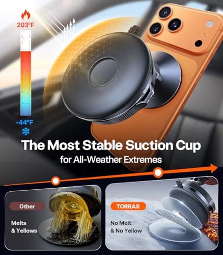 TORRAS 2026 Vacuum for Magsafe Car Mount【98+LBS Strongest Suction & Ultra Magnet】 Magnetic Phone Holders for Your Car, 360° Adjustable Car Phone Holder Mount for iPhone 17 Pro Max 16 15 14 13 12 - Thumbnail 4