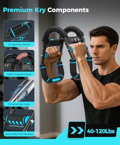 Twister Arm Trainer & Chest Workout Equipment with Digital Display - Auto Reps & Calorie Estimator, 40-120 lbs Home Gym Chest Exerciser for Men, Blue Pro - Thumbnail 3