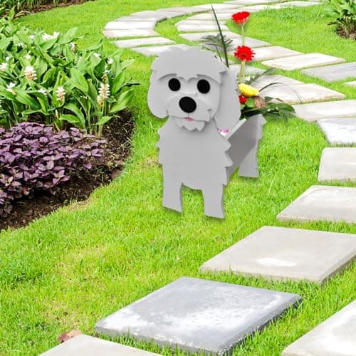 strolfay Maltese Dog Planter, Cute Animal Shaped Plant Pot, Dog Flower Pot, Gifts for Women & Pet Lovers, Indoor Outdoor Garden Home Office Decor, 9.45x 7.36 x 13.39 Inches - Thumbnail 3