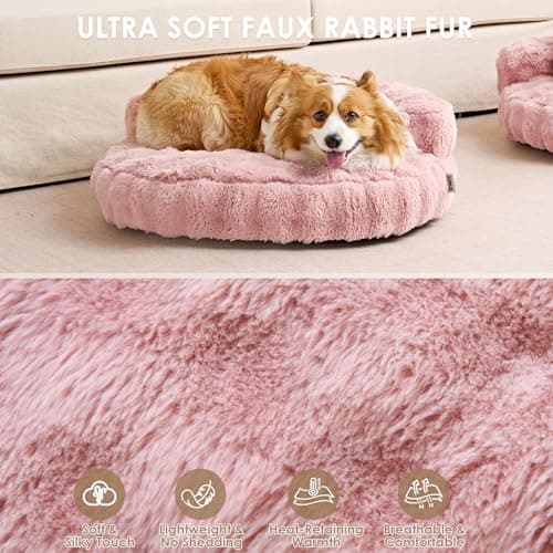 EHEYCIGA Soft Cat Couch Bed for Indoor Cats, Fluffy Small Dog Bed with Removable Washable Cover, Bolster Pet Sofa, Waterproof and Non-Slip, 26" x 26"x 8", Pink - Thumbnail 4