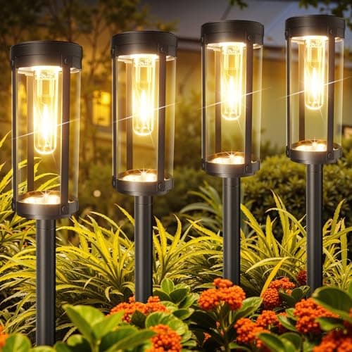 BONLION Solar Pathway Lights Outdoor 6 Pack, Bright & Taller Solar Lights Outdoor Waterproof, Auto On/Off 15Hrs+ Morden Path Light Solar Powered Landscape Lights for Yard Garden Walkway Driveway Lawn - Image 1