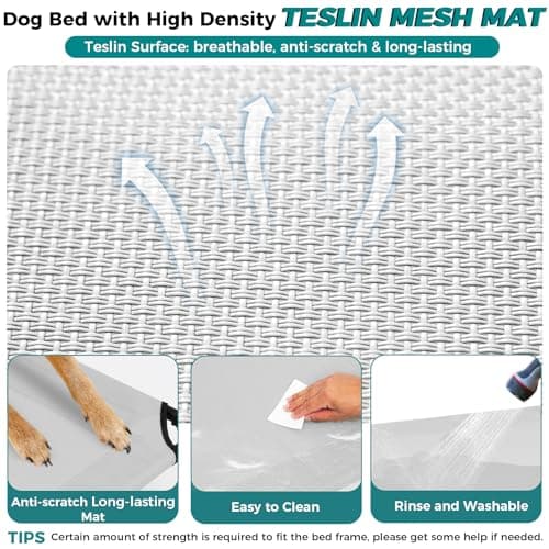 Libbipaw Windproof Elevated Dog Bed with Canopy & Stakes, 3-Sided 90% UV Block, Chew-Proof Teslin Mesh Mat for Large Dogs up to 150lbs(Grey X-Large) - Thumbnail 4