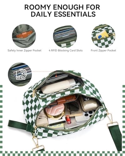 BOSTANTEN Crossbody Bags for Women Cross Body Purse Checkered Bum Bag, Large Diaper Purse for Moms, Perfect for Work/Travel - Thumbnail 5