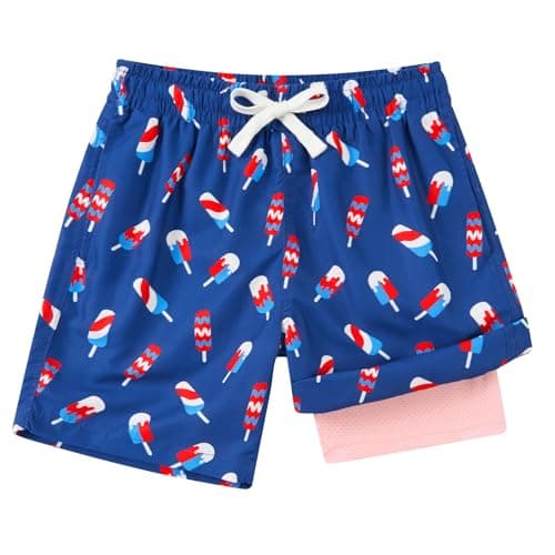 westwolf Kid Swim Trunks Size 6 7 4 of July Little Boys Board Shorts 6T 7T Bathing Suit Boys with Compress Liner American Flag Swimming Wear Boy Swim Shorts - Image 1