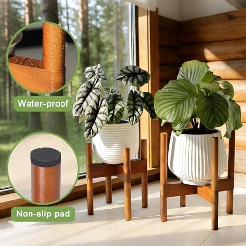 Vigordream Plant Stand Indoor, Wood Plant Holder, Mid Century Modern Decor Tall Planter Stands, 2 Height Displays Corner Single Flower Stand for Balcony, Living Room,Garden Patio Fit 5-10 Inch Pots - Thumbnail 4