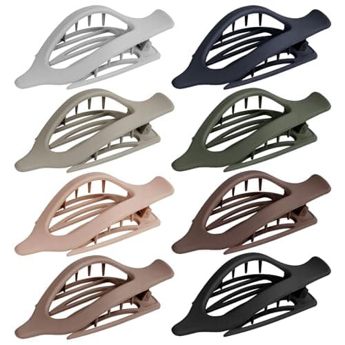 GIRLOLIIAR Flat Hair Claw Clips: 8 Pack 4.5 Inch Neutral Matte French Concord Claw Clips Set for Women with Thick/Thin Hair, Non-Slip Extra Hold Jaw Clips for Lay Down/Drive/Daily Use