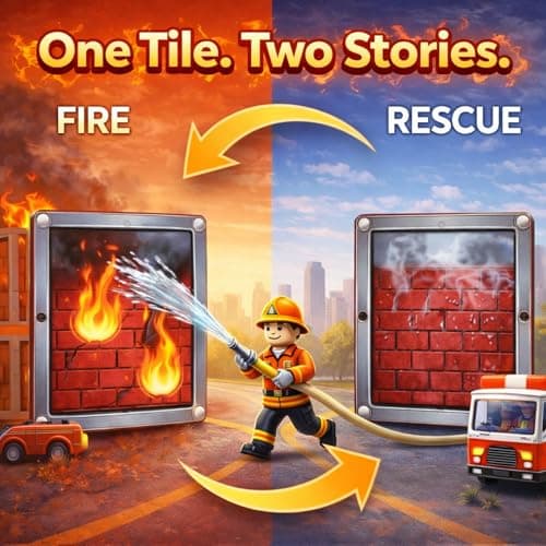 LATI Fire Rescue Magnetic Tiles for Kids,Double-Sided Fire & Rescue Blocks with Fire Truck, Station, Roads & Crane, STEM Magnetic Building Blocks for Boys & Girls Ages 3-8 - Thumbnail 2