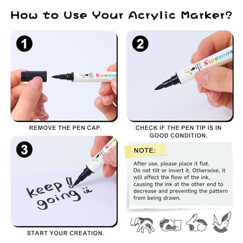 Swemos 2PCS Black Acrylic Paint Pens Markers, Dual Tip with Fine Tip and Brush Tip Pens Acrylic Paint Markers Waterproof Acrylic Markers Set for Rock, Canvas Stone, Wood, Glass, Metal (BLACK, 2) - Thumbnail 6