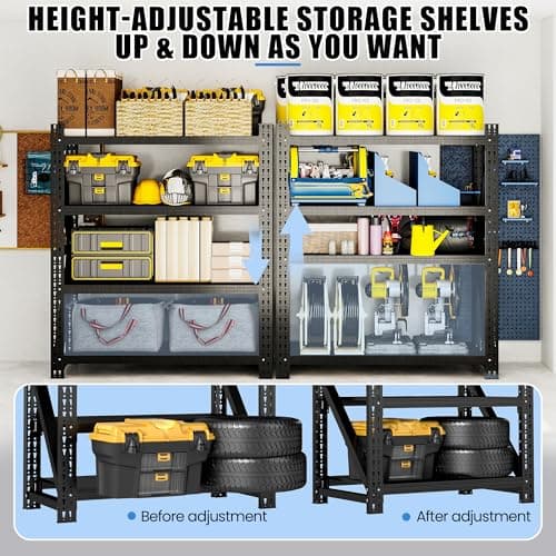 BIZOEIRON Heavy Duty Garage Storage Shelves 5000LBS Capacity, 59" Wide Metal Garage Shelving Units, 4-Tier Large Industrial Shelving for Shop Warehouse Basement Factory, 59" W x 24" D x 69" H - Thumbnail 5