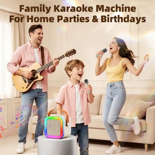 Kids Karaoke Machine Toy for Ages 3-12, Rechargeable Portable Bluetooth Speaker with 1 Wireless Microphone, LED Light Up Voice Changer, Christmas Birthday Gift for Boys Girls Grandkids (Cream - 1) - Thumbnail 6