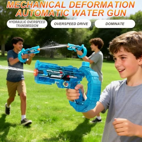 Electric Water Gun Toy, Automatic Water Blaster with Strobe Lights, 400ML Water Tank, Fully Automatic High-Speed Continuous Fire, Transformation Linkage, Summer Outdoor Pool Party Toys (Blue) - Thumbnail 3