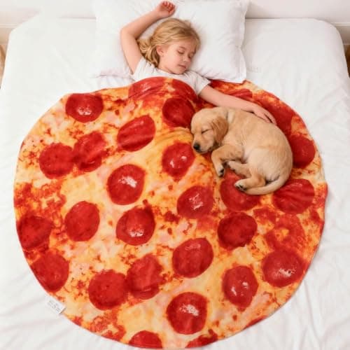 Pepperoni Pizza Blanket Baby Stuff Shower White Elephant Gifts for Kids Throw Blankets Wrap Swaddle Toddler Boy Girl Party Novelty Gag Pets Soft Fleece 40in - Thumbnail 3