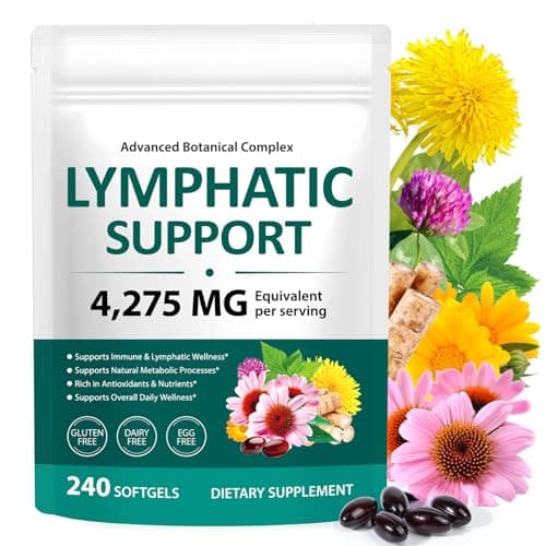 Organic Lymphatic Drainage Supplements 4275mg | 21-in-1 Herbal Blend with Echinacea, Dandelion, Burdock Root & Red Clover | Lymphatic Support Capsules for Immune Health & Fluid Balance | 240 Softgels - Image 1