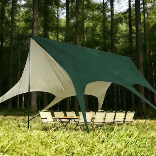 Eolzzi Camping Tarp with Poles, No Rope Tying 2-Step Setup, 11x18FT Waterproof 10-12 Person Tarp Shelter, 22ft² 2.6m Height 210D Oxford Family SUV Park Beach Outdoor Sun Shelter, Olive - Image 1