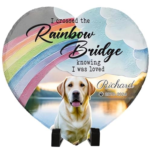 Umitive Personalized Pet Memorial Stone - Custom Dog Grave Marker with Name & Photo - Sympathy Gifts for Loss of Beloved Dog - Cemetery Decor - Rainbow Bridge Memorial for Dogs (Style B)
