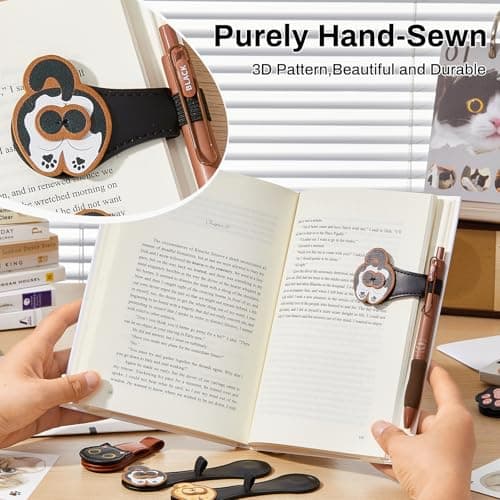 2Pcs Magnetic PU Leather Bookmarks Gift Box, Cute Cat Book Marks for Reading Women, Magnetic Bookmark Set with Double-Sided Magnets, Book Club Gifts for Women, Bookish Gifts - Thumbnail 4