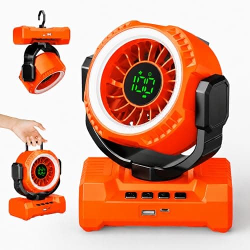 Cordless Camping Fan with Light, 20000mAh Battery Powered Tent Fan with Powerful Airflow, 1-100 Adjustable Speed, 12H Timer, Digital Display Oscillating Desk Fan for RV, Travel, Bedroom, Power Outage - Image 1
