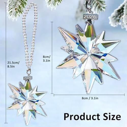 2026 Annual Christmas Ornaments Crystal Snowflake Star, Sparkly Crystal Ornament for Christmas Tree, Beautiful Ornaments for Women Girls - Thumbnail 4