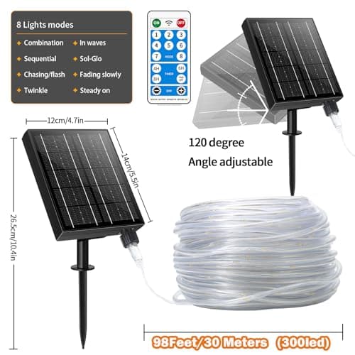 LairtPOW Solar Rope Lights 98FT Waterproof 300LEDs, Rechargeable Solar String Light with Remote Control,Outdoor Palm Tree Holiday Lights for Pathway Pool Patio Party Garden Yard Balcony (Multi Color) - Thumbnail 5