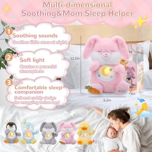 Breathing Stuffed Animal, Soothe Snuggle Pink Easter Bunny Stuffed Animal for Anxiety Adults and Kids, Volume Control Soothing Bunny Plush with Realistic Breathing and Lights, Easter Basket Stuffers - Thumbnail 6