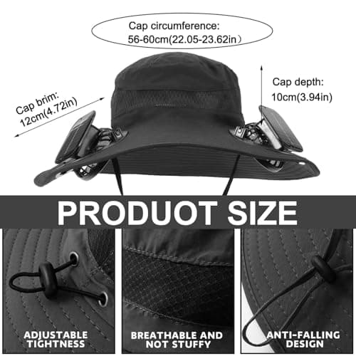 Hat with Fans Solar Power for Instant Cooling, Acrylic Sombrero con Ventilador Solar with Sun Protection for Men, Fishing Hat for Men to Stay Cool While Fishing (Black) - Thumbnail 2