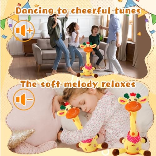 MILEGI Dancing Talking Giraffe Toy, Singing Musical Giraffe Plush Tummy Time Toys with Volume Adjustment, 10 Children's Songs Light Up Toys, Repeating What You Say, Baby Toys for Boys Girls - Thumbnail 5