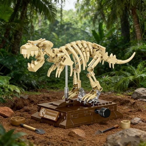 FRIMNS T. Rex Skull Dinosaur Fossil Skeleton Building Set, Movable Dinosaur Fossil T. Rex Model Kit with Tyrannosaurus Rex Display Base, Cool Home Decor Toy Gift for Fossils Lovers and Collectors - Thumbnail 4