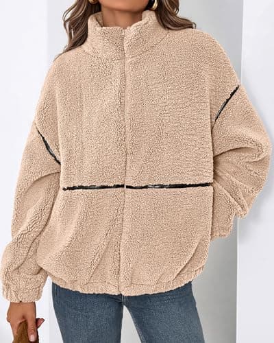 KIRUNDO Sherpa Jacket Women Fleece Oversized Zip Up Winter Coats Fall Jackets Faux Fur Warm Outwear 2026 Fashion Clothing(Beige, Small) - Thumbnail 6