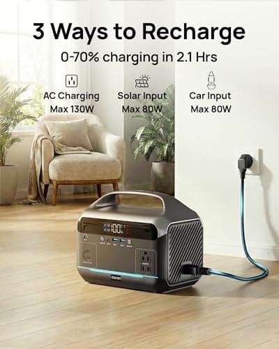DaranEner Portable Power Station 600W, 288Wh LiFePO4 Battery Backup Power w/2×600W AC Outlets (1200W Surge), 2.2H Fast Charging, Solar Generator for Outdoor Camping/RVs/Home Emergency (Solar Optional) - Thumbnail 5