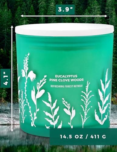Eucalyptus Pine Clove Woods Scented Candle - Large 3-Wick Aromatherapy Soy Candle for Home, 14.5oz - Pine Balsam Forest Stress Relief Candle - Birthday Gift for Women & Men - Thumbnail 4