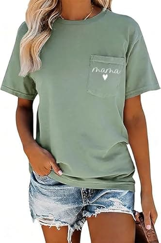 YHHR Mama Shirt Dog Mom Shirt Funny Dog Paw Graphic Letter Tee Shirts with Pockets Pets Lover Short Sleeve Tops Green - Image 1