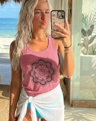 JILUVIN Tank Tops for Women Racerback Summer Sleeveless Top Casual Graphic Basic Shirts, red Black Flower, S - Thumbnail 3