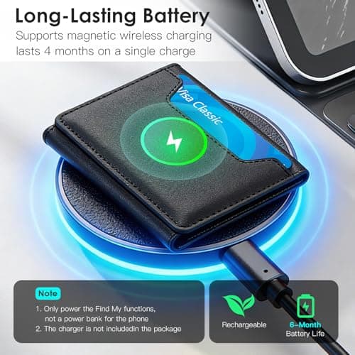 for Magsafe Wallet with Find My,6 Cards Holder,RFID Blocking,Strongest Magnetic Wallet for iPhone 17/16/15/14/13/12 Series,Not for 13/12 Mini,Leather magnetic card holder with Finder Tracker,Black - Thumbnail 5