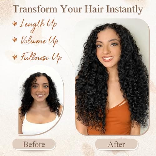 PHADRIA Curly Clip in Hair Extensions,4PCS 20 Inch 100％ Pure Protein Silk Hair Extensions long Soft Natural Hairpiece Lace Weft Curly Wave Clip Ins Extensions Invisible for Women(Medium Brown) - Thumbnail 2