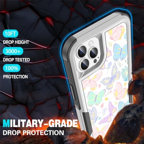 LOQUPE [5 in 1 for iPhone 15 Pro Max Case,with 2 Pack Screen Protector + 2 Pack Camera Lens Protector,Heavy-Duty Tough Rugged Lightweight Slim Shockproof Protective Case for Women,Colorful Butterfly - Thumbnail 3