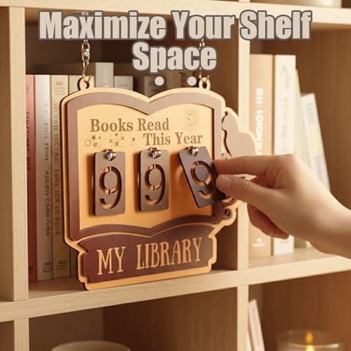 Books Read This Year Counter - Large Wooden book counter sign for Wall & Bookshelf Decor, Hanging Reading Count Plaque with "My Library" Text | Best Gifts for Book Lovers, Teachers & Librarians - Thumbnail 6