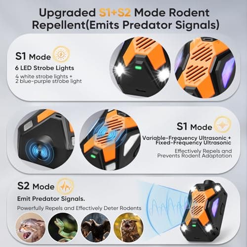 Rodent Repellent for Car Engines, Mouse Repellent Plug-in, Enhanced Ultrasonic Pest Repeller, Rat Repellent, Emit Predator Signal, Keep Mice Away Form Garage, Room,Indoor, 2-Pack (Orange) - Thumbnail 3