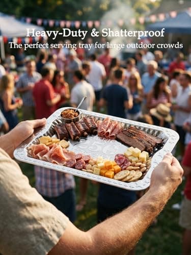 4 Pack America 250th Anniversary 1776-2026 Silver Serving Trays with 4 Patriotic Toothpick Flags, Gift Box 14.1" x 10.6" Stackable Rectangular Platters for July 4th Party, BBQ, Appetizers, Food - Thumbnail 4