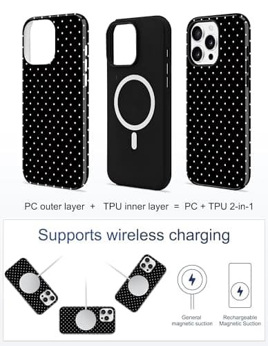 Aitipy Magnetic Polka Dot Phone Case for iPhone 15, Compatible with MagSafe, Cute Black Polka Dots Aesthetic Soft TPU and Hard PC Shockproof Protective Phone Cover for Women Girls-Shiny - Thumbnail 2
